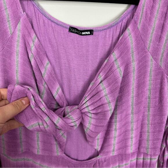Fashion Nova Bow Ribbed Long Sleeve Midi Bodycon Dress Lavender Purple Size 1X - Picture 3 of 7